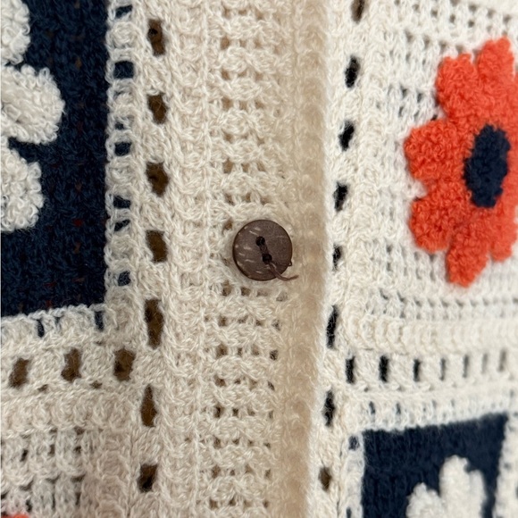 Women's Patchwork Crochet Sweater Cardigan Cottagecore Boho Size Large S/M - Picture 3 of 12